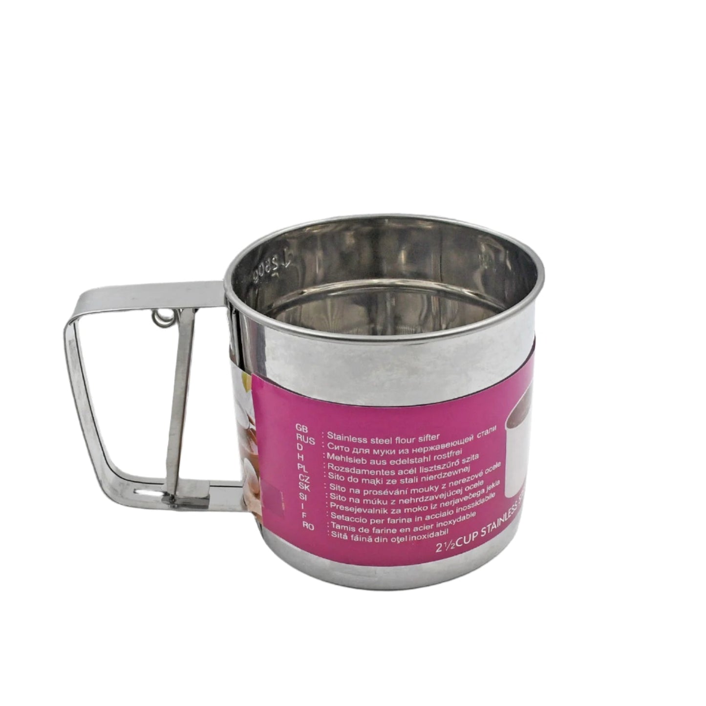High-quality stainless steel flour sifter for baking, ensuring smooth and even flour distribution.