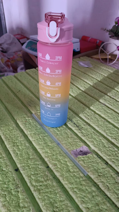 Plastic Colorful Motivational Water Bottle with Straw (750 ML)