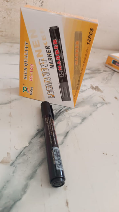 Premium Permanent Black Marker Pen Set (12 Pcs Set)